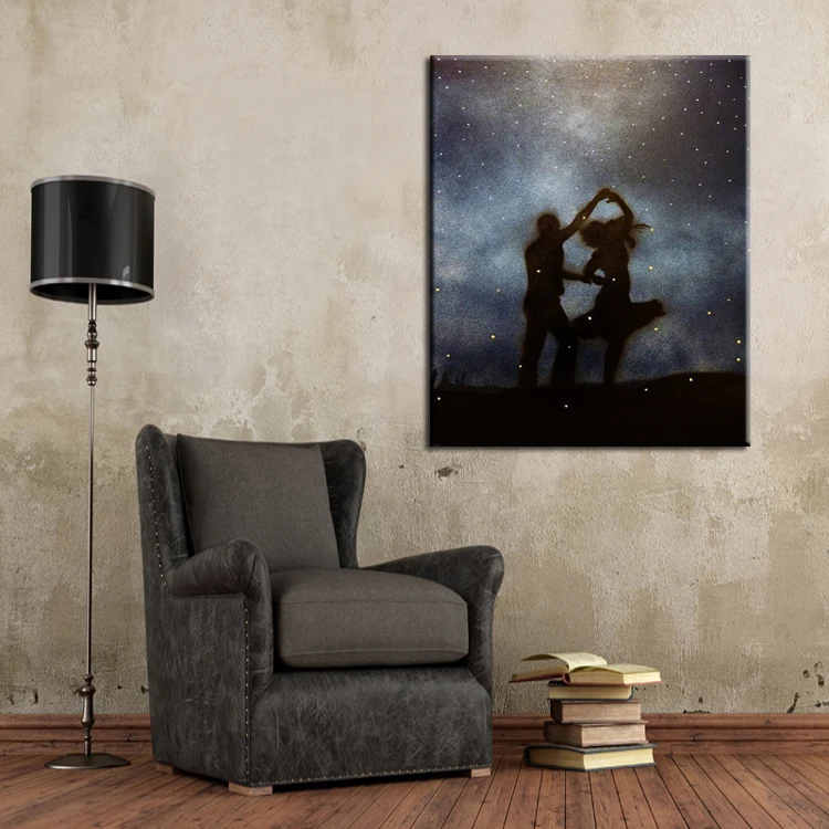 Handmade Modern Abstract Couple Dancer Dancing In The Moon Night Oil Painting On Canvas Dark Colors Paints For Wall Artwork | Дом и сад