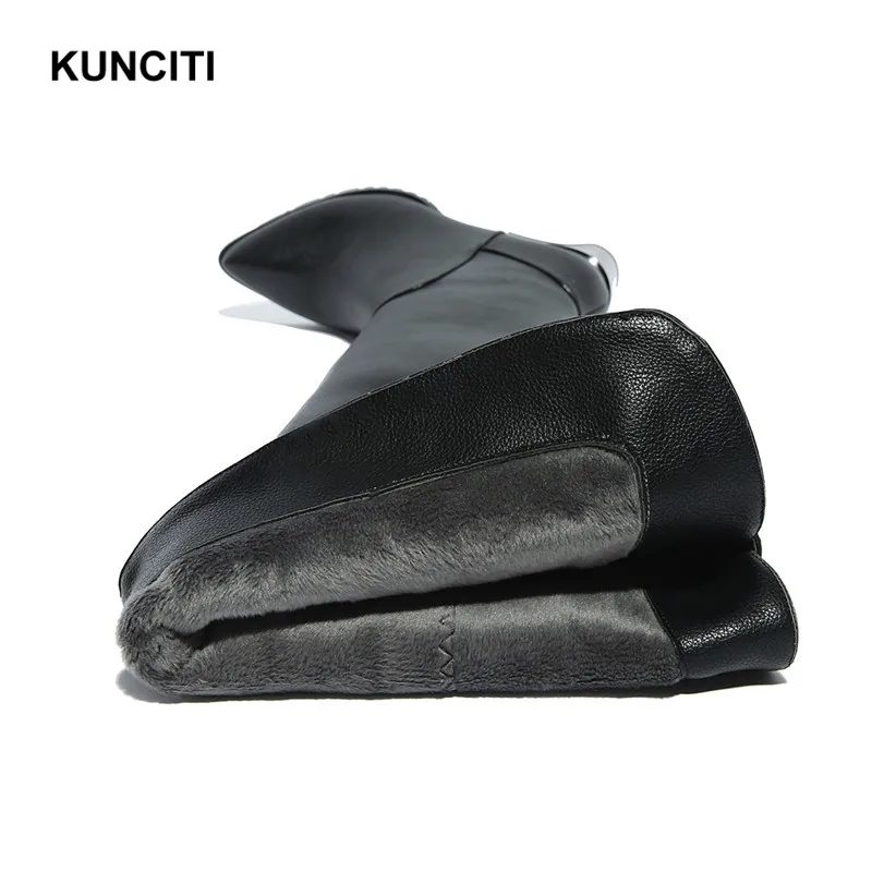 KUNCITI/; Сапоги выше колена; Новая модная женская плюшевая теплая обувь; сезон осень-зима; высокие сапоги до колена на высоком каблуке размера плюс; B08