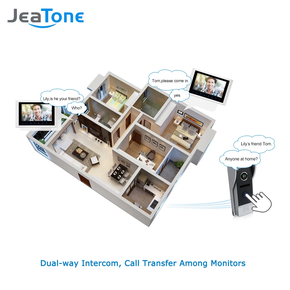 JeaTone 10 дюймовый проводной видеодомофон дверной звонок интерком для квартиры с ИК