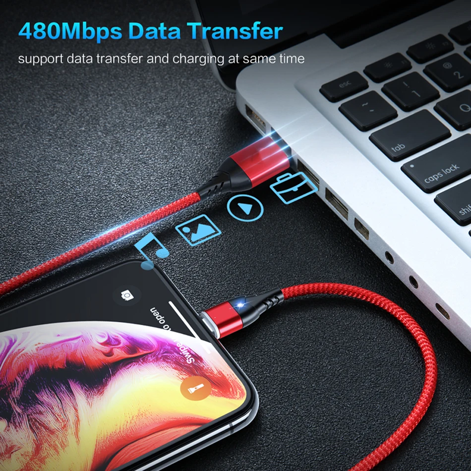 Oppselve Магнитный usb-кабель для iPhone XS 11 XR X 8 7 6 6S Plus, Магнитный адаптер для быстрой зарядки, кабель USB для мобильного телефона