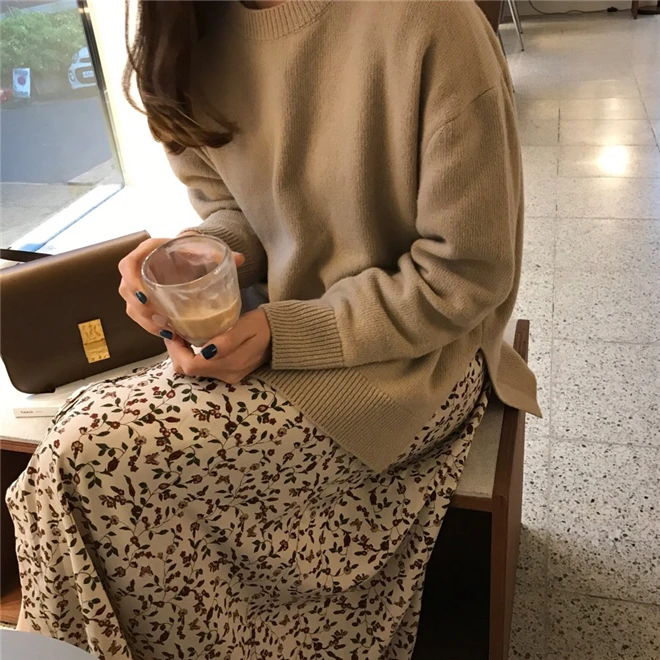 Winter Women Sweaters New Streetwear Harajuku O-neck Batwing Sleeve Warm Pullovers Korean Female Chic Split Knitted Jumpers | Женская