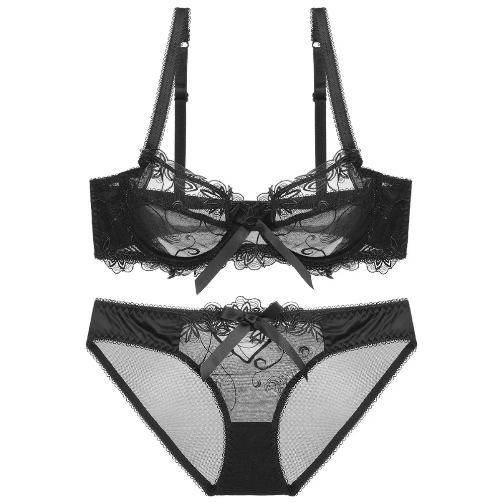 Girls Underwear Underwire Ultra-Thin Transparent Embroidery Breathable Sexy Ladies Bra Set Women'S Intimates | Женская одежда