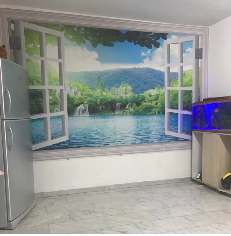 Пользовательские 3D Настенные обои окна 3D водопады вид леса художественная Фреска гостиная спальня прихожая детская комната фото обои