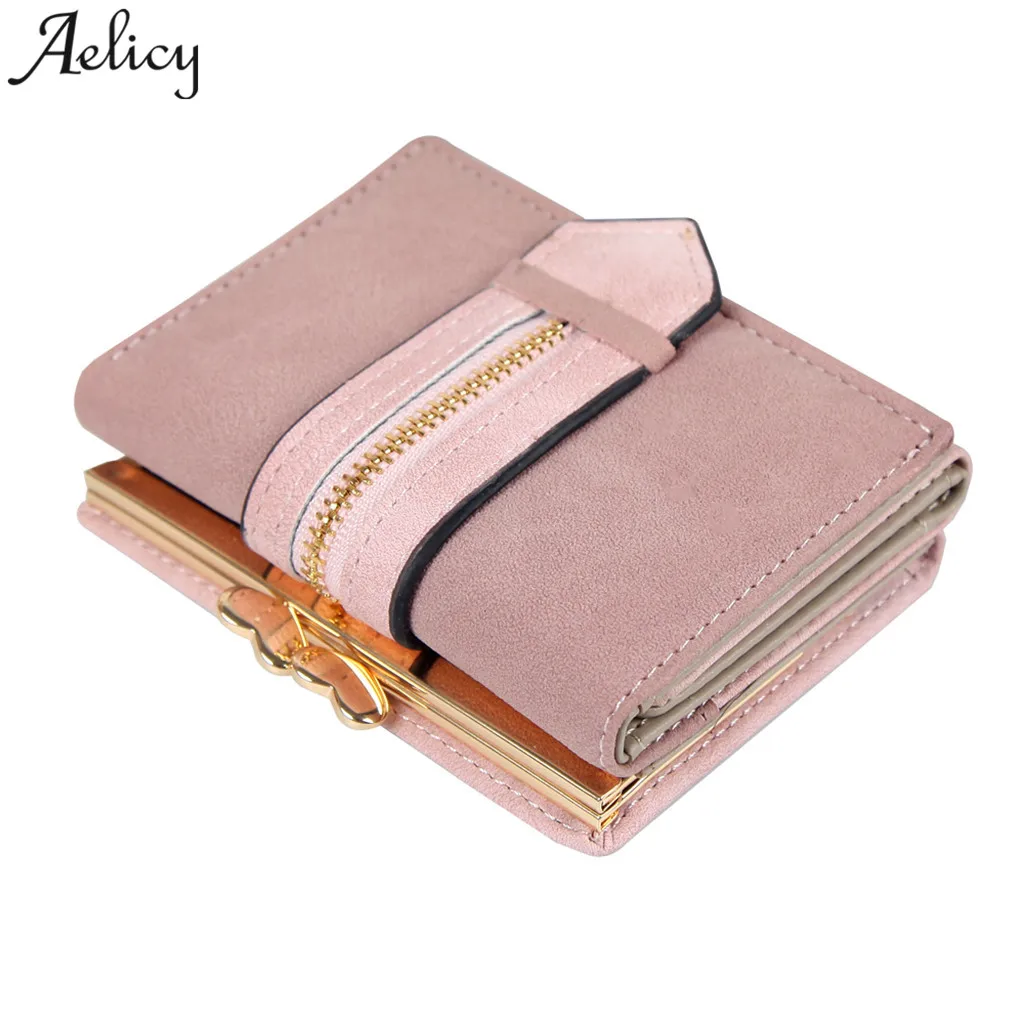 Женские кошельки Aelicy матовые кожаные в три сложения с отделением для кредитных