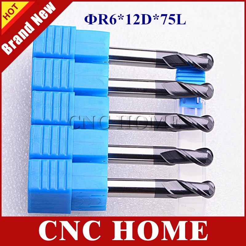 Концевые фрезы HRC45/R6 вольфрамовые твердосплавные с 2 канавками 12 мм 5 шт.|Фреза| |