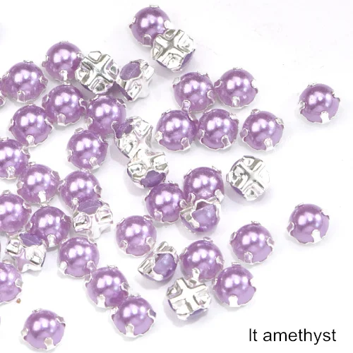 lt amethyst 5 мм, 100 шт, белые стразы для шитья, жемчужные бусины, пришивные стразы с серебряными клешнями, полукруглые жемчужины для рукоделия, B3404 - Цвет: lt amethyst