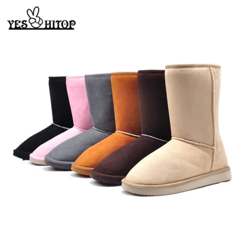 YESHITOP/ г., модные зимние сапоги 24 см женские зимние сапоги на плоской подошве botas de neve& Beige черный серый кофейный розовый