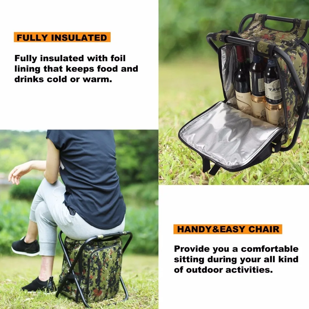 Heavy Duty Picnic Backpack Stool with Cooler &amp Tableware - All-in-1 Folding Chair Insulated Bag for 2 Person | Дом и сад