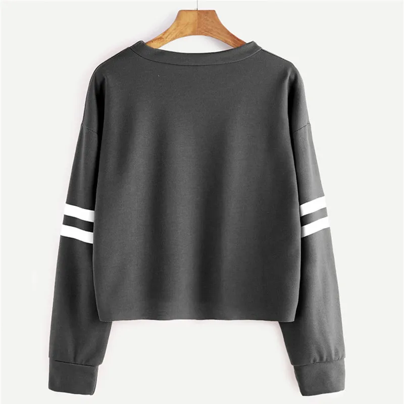 Демисезонный Striped Varsity короткие футболки Для женщин с круглым вырезом и длинными
