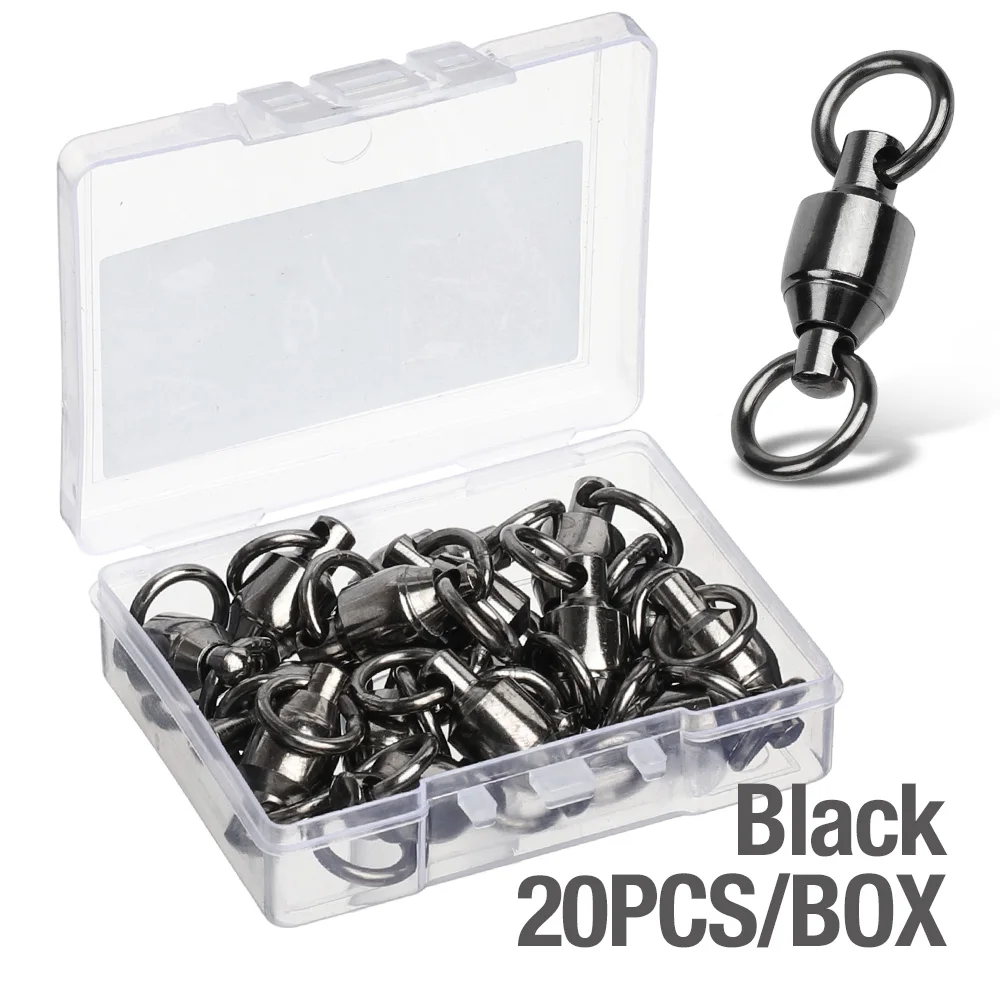 20 pcs black DONQL 10/20/50/pcs/lot Bearing Heavy Duty Fishing Lures Connector Rolling Swivels Stainless Steel Solid Rings Connector 0#- 8 - Цвет: 20 pcs black