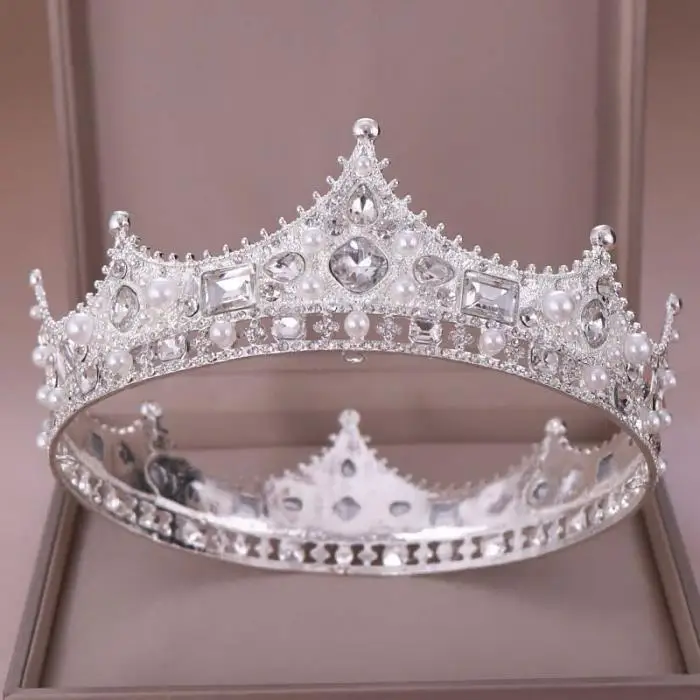 FORSEVEN, Ретро стиль, барокко, золото, серебро, кристалл, имитация жемчуга, круглая тиара, короны для невесты, свадьбы, женщины, принцесса, день рождения, вечеринка