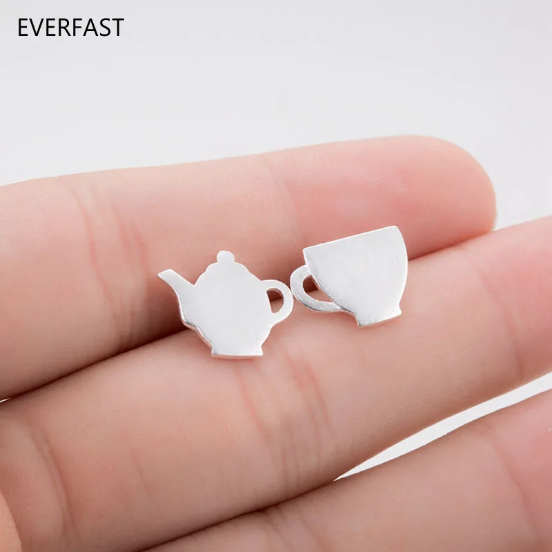 Everfast 1 пара новый модный чайник и серьга в виде чашечки милые двусторонние серьги