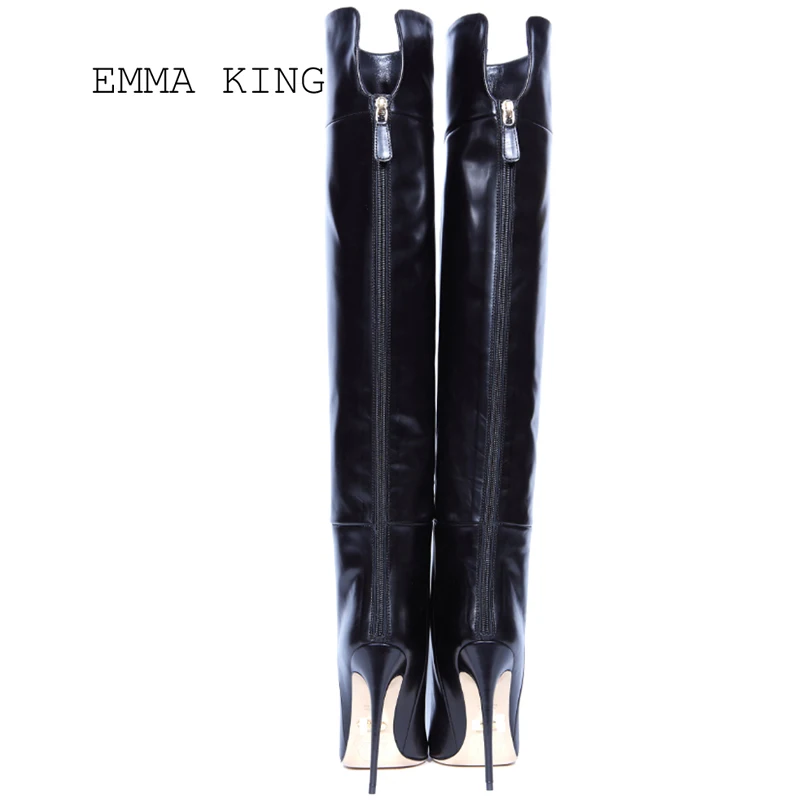 New Women Over The Knee Boots Leather Pointed High Heel Zipper Thigh High Boots Fashion2019 Winter Shoes Woman Sexy Ladies Shoes