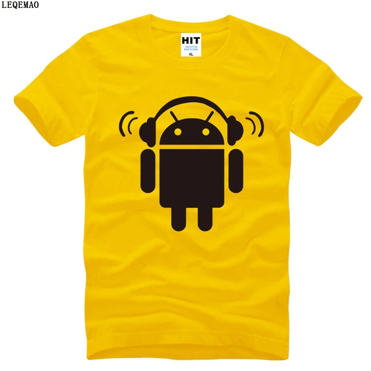 Творческий Android наушников Для мужчин футболка новые летние 100% хлопок высокое