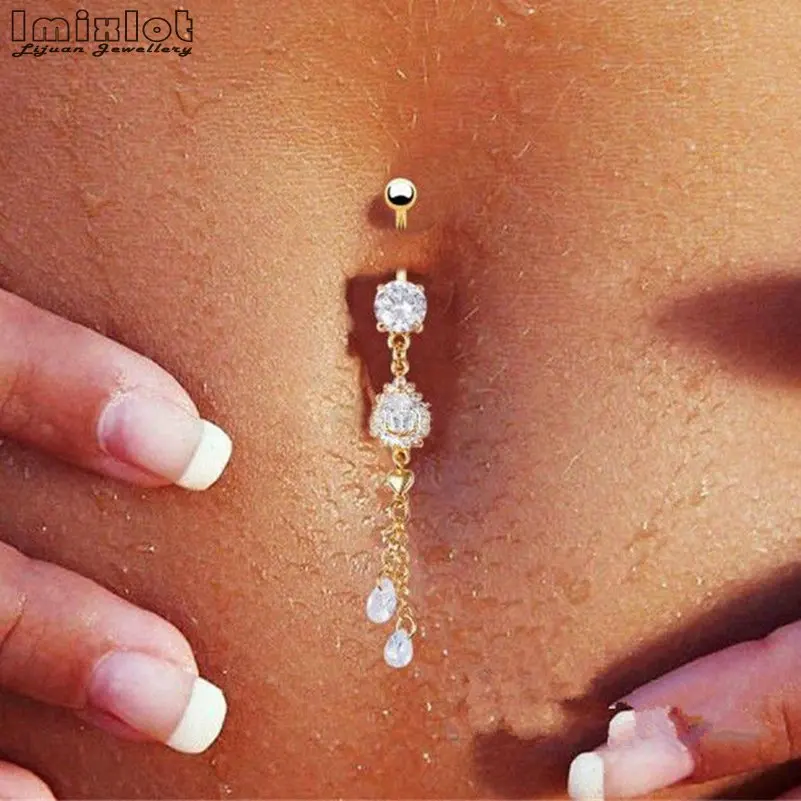 1PC Surgical Steel Dangle Flower AAA CZ Zircon Crystal Navel Bell Button Rings Sexy Piercing Body Jewelry Various Styles | Украшения и