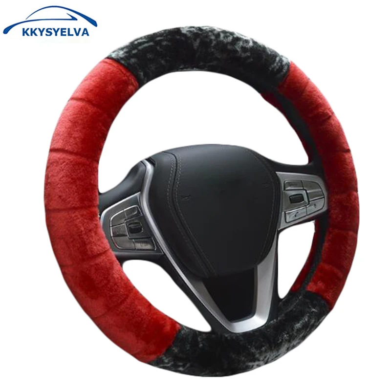 

KKYSYELVA Warm Fur Black Car steering wheel cover Winter Interior Accessories Auto Plush Steering-wheels Car Styling