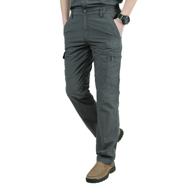 Summer Thin gray Мужские зимние плотные теплые брюки-карго, повседневные флисовые длинные брюки с несколькими карманами, водонепроницаемые Свободные мешковатые брюки для мужчин - Цвет: Summer Thin gray