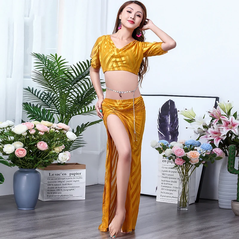 Женский костюм для танца живота пикантный начинающих в полоску из сетчатой пряжи