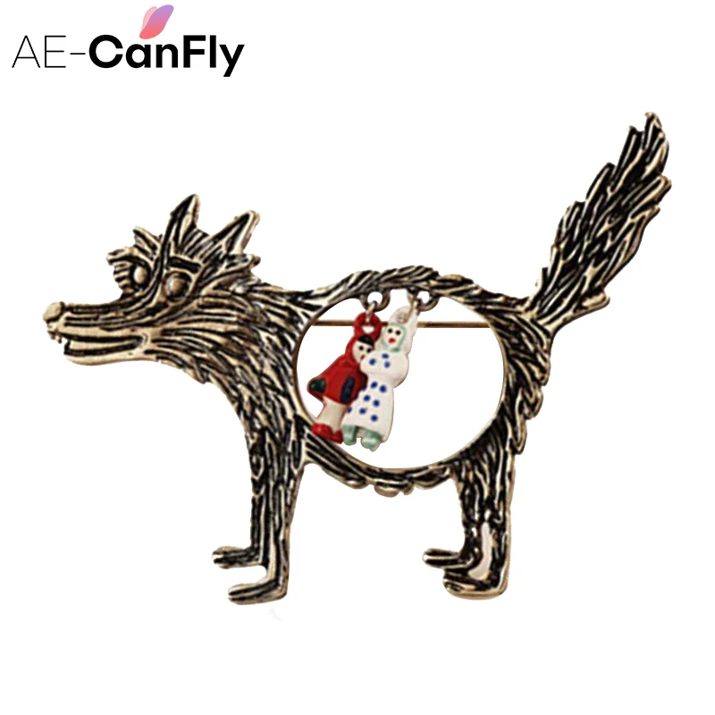 AE CANFLY модная Винтажная брошь в виде волка ювелирное изделие маленькая красная