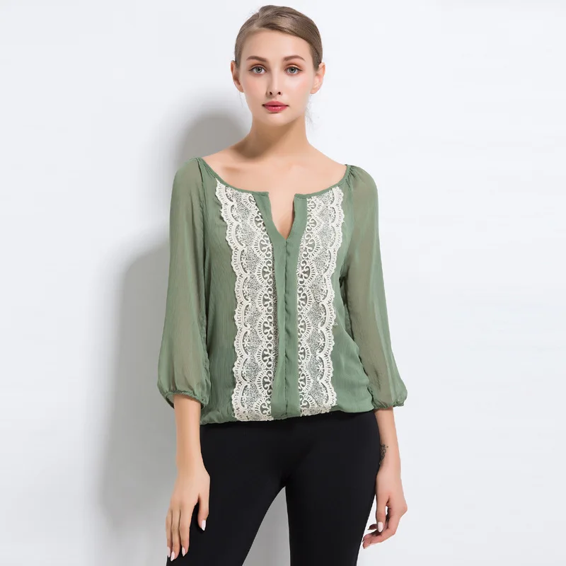 Женская шифоновая рубашка свободная кружевная в европейском и американском