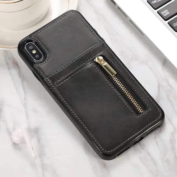 Чехол s для iphone X, 8, 7, 6 S, 6 Plus, 5S, SE, модный кожаный чехол для телефона держатель для карт, кошелек, чехол для iphone 7 plus/XS MaxXR - Цвет: Black Back Cover