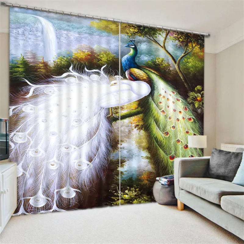 

2017 Modern Luxury Oil Peacock Blackout Window Curtains For Kids Bedding room Living room Hotel Drapes Cortinas
