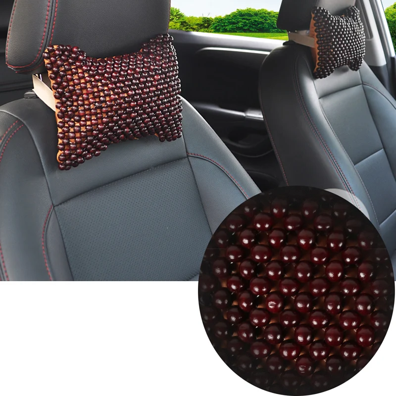 Car Home Interior Accessories 2Pcs Natural Wood Bead Neck Supports Protect Pillow Summer Headrest Pad Seat Cushion |