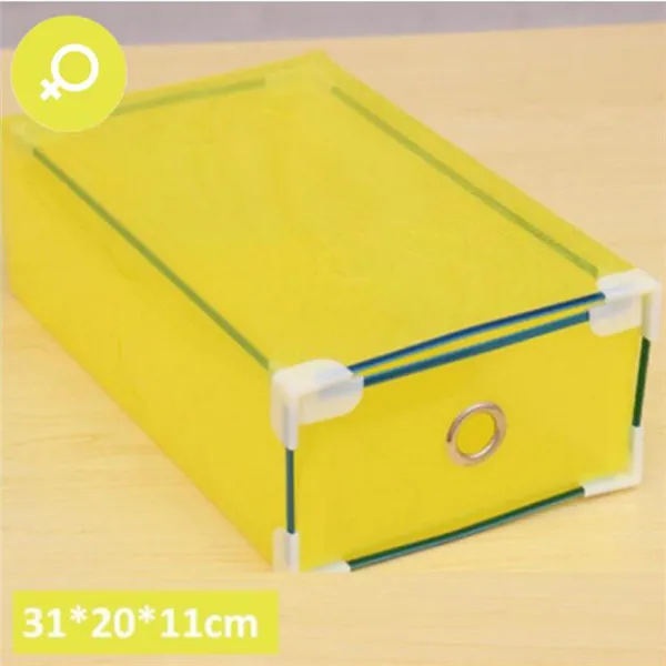 M-Yellow 31x20x11 Коробка для обуви, органайзер для хранения, прозрачный Пластиковый Штабелируемый ящик для обуви, чехол, контейнер для хранения, офисный складной прозрачный ящик - Цвет: M-Yellow 31x20x11