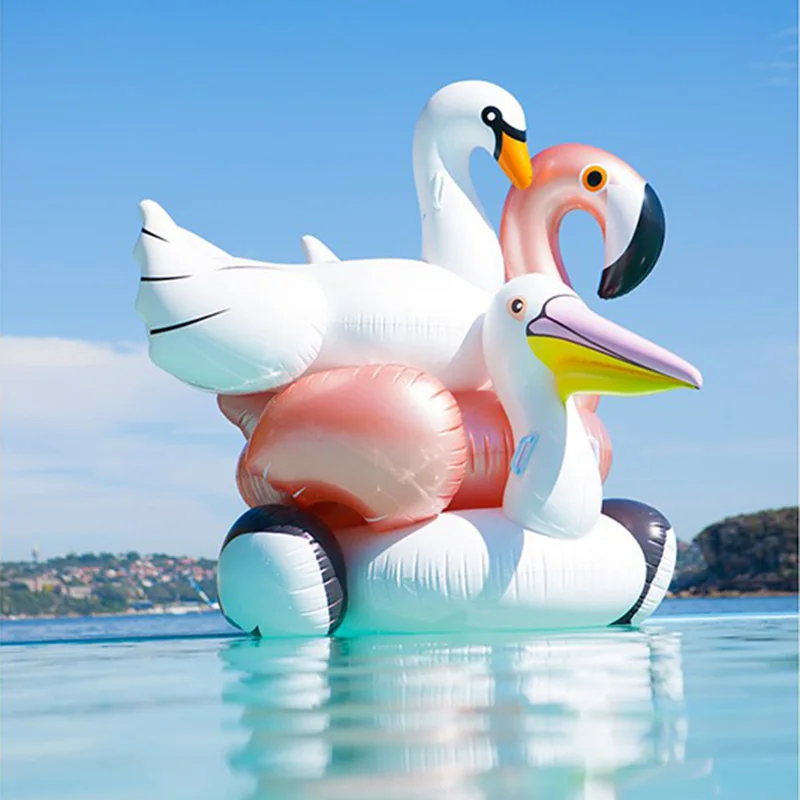 60 inches giant summer toys inflatable rose gold flamingo swan ride on swimming pool games water mattress floats for adult pool free global shipping