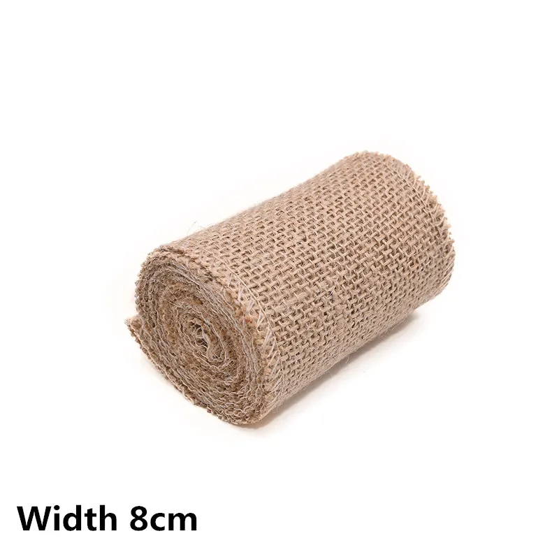 8cm width 2 м/рулон 3-15 см ширина натуральный джут, джутовая ткань, мешочная ткань лента винтажная простая для свадебного упаковка для рождественских подарков вечерние украшения - Цвет: 8cm width