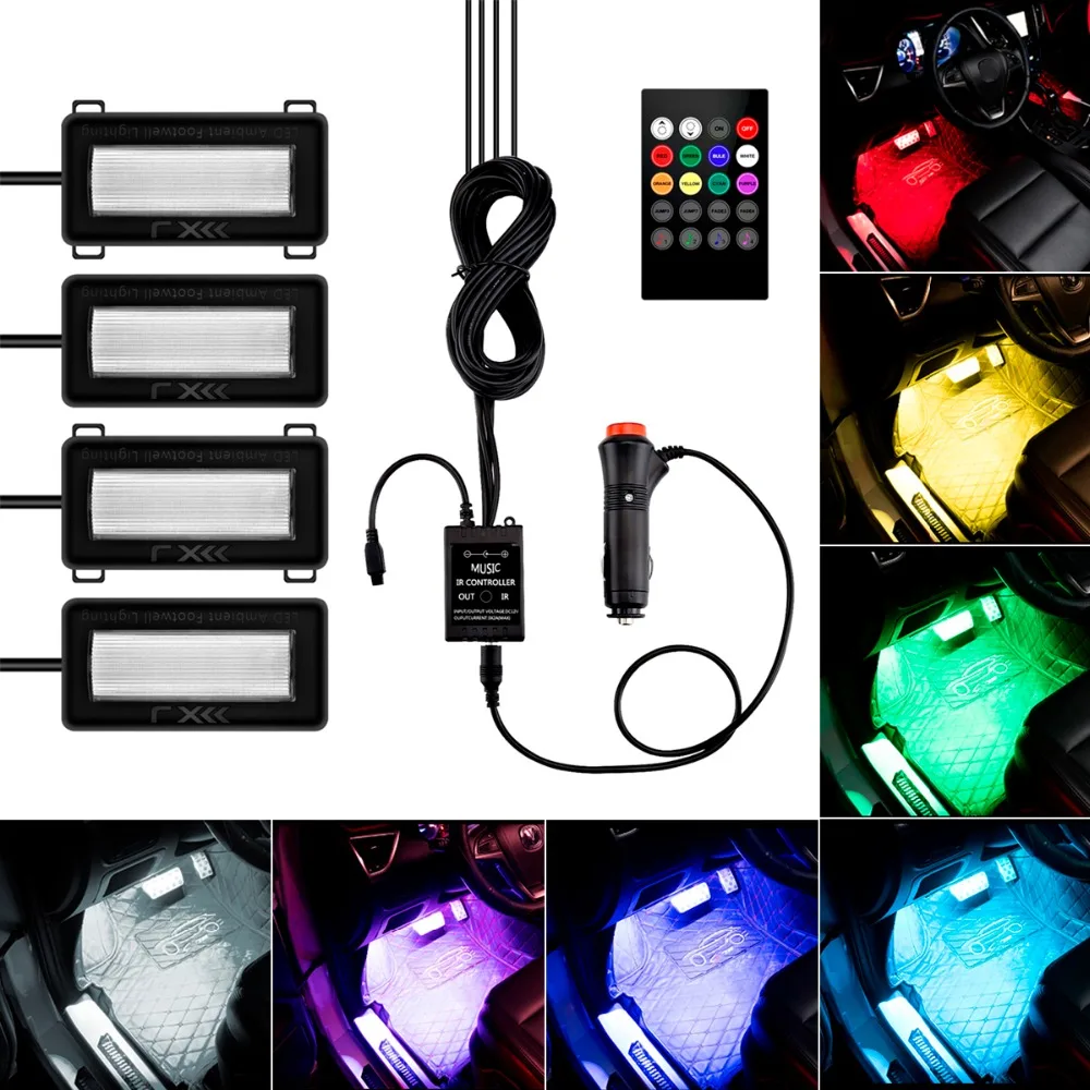 1 2 компл. музыка голос дистанционного управления автомобилем RGB LED Neon интерьер