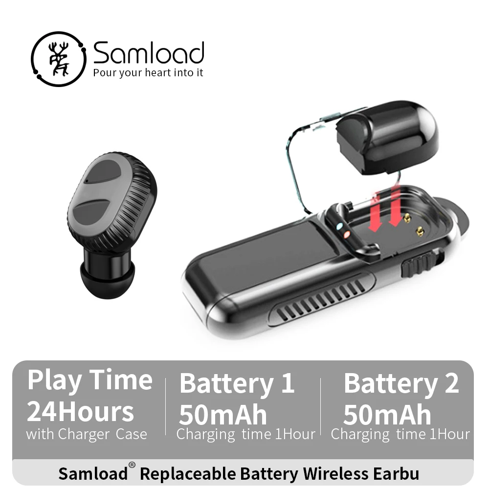 Samload Bluetooth гарнитура 2 шт. сменный аккумулятор драйвер громкой связи беспроводной наушник с шумоподавлением микрофон и зарядное устройство чехол