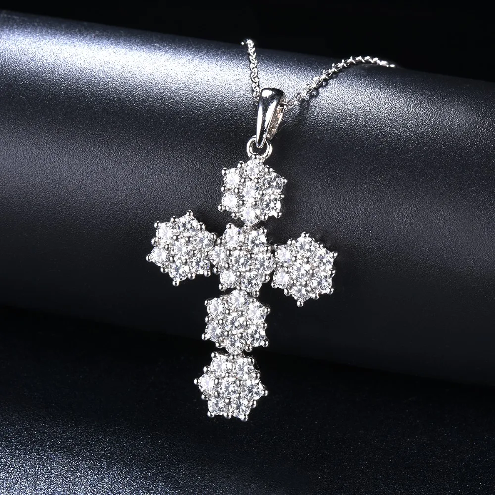 Для женщин 925 Silver CZ крест кулон Цепочки и ожерелья кубического циркония