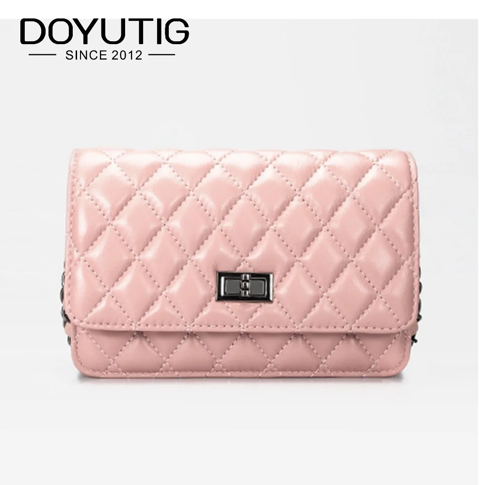 

DOYUTIG Brand New Europen Design Genuine Leather Square Flap With Diamond Lattice Pattern Luxury Sheepskin Crossbody Bags F599