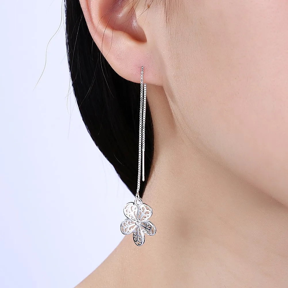 Fashion Long Earrings Flower Shape Pendant Dangle Silver Color Women Charm Drop High Quality Jewelry | Украшения и аксессуары