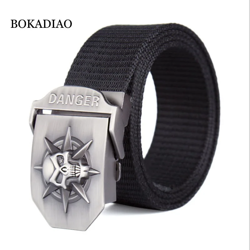 BOKADIAO Men&ampWomen Thick nylon Canvas belt Skull Metal buckle luxury jeans Military Army tactical belts for men strap male | Аксессуары