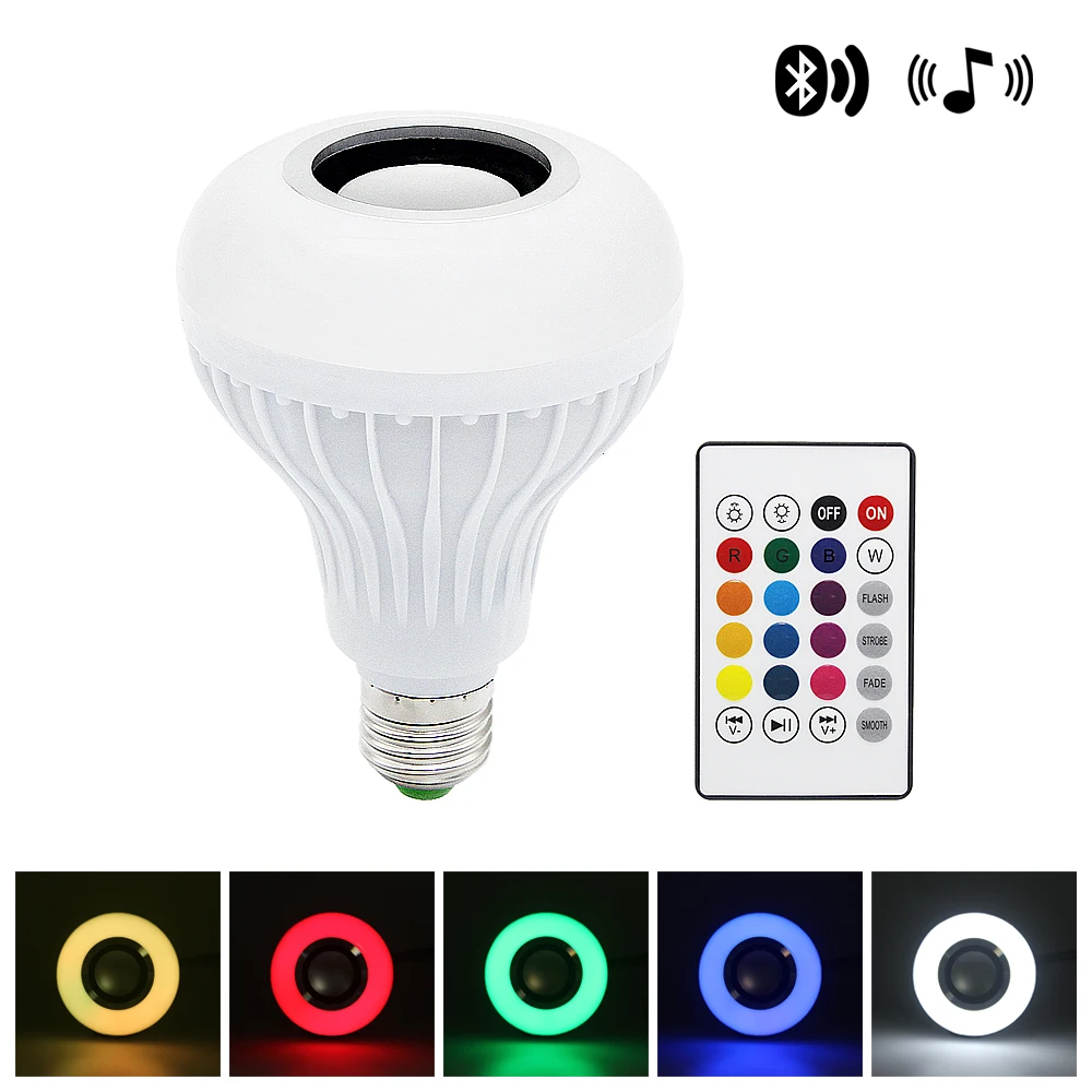 1 Умная светодиодная RGB лампа 12 Вт E27 беспроводная bluetooth колонка музыка