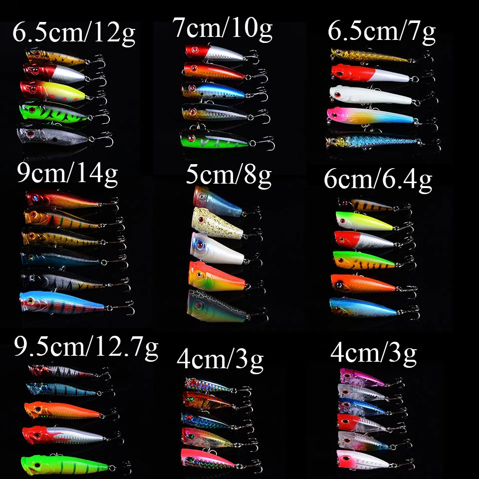 48Pcs/set Mixed Popper Fishing Lure Set Artificial Kit Wobblers Minnow Crankbait Hard Bait 3D Eyes | Спорт и развлечения
