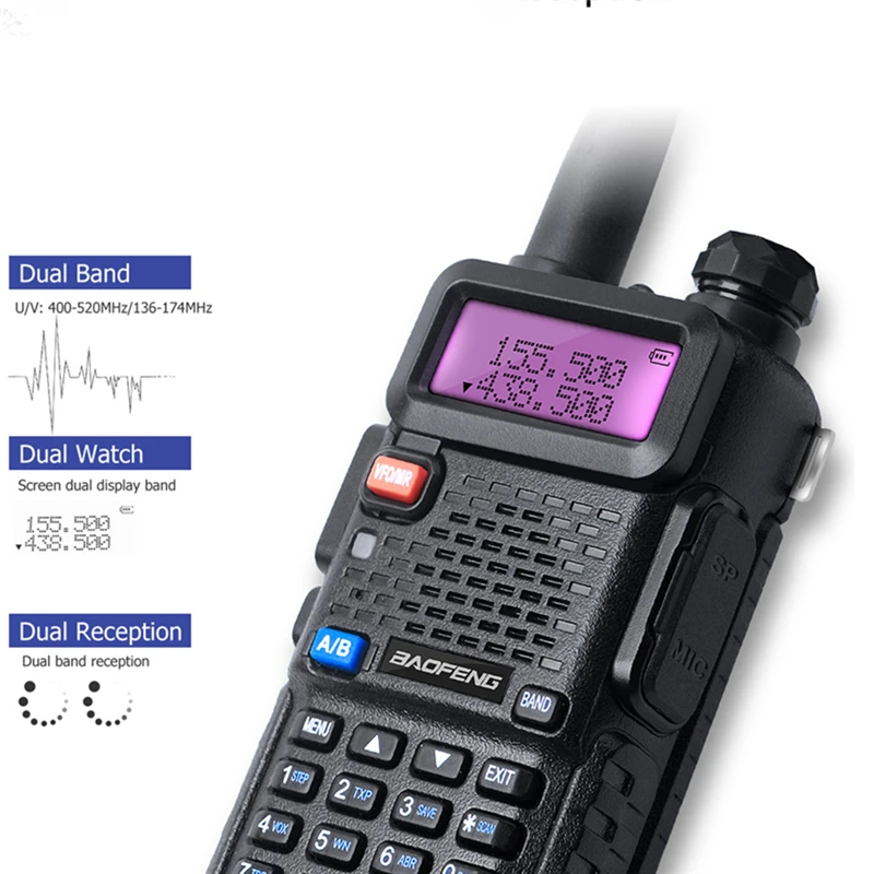Baofeng UV-5R 3800 MAh 5W Walkie Talkie UHF400-520MHz VHF136-174MHz Portable Two Way Radio Ham UV5R CB Radio UV 5R Hunting Radio
