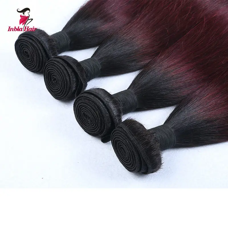 Burmese Remy Human Hair Extensions 1B/99J Two Tone Omber Color Straight Wefts Machine Double 100gram |