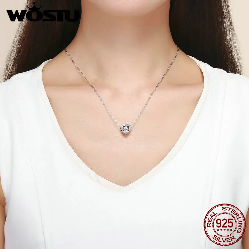 WOSTU, настоящая 925 пробы, Серебряная корона, розовое сердце, бусины, циркониевые амулеты, подходит для браслета, кулон для женщин, серебряные ювелирные изделия, FIC1066