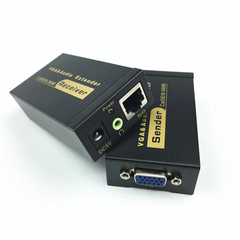 Удлинитель VGA 100 м передатчик vga к rj45 синхронизация аудио и видео односетевой