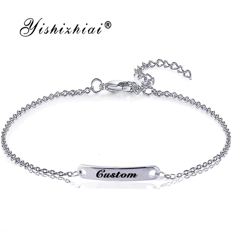 Silver Custom Пользовательское Имя ID бар браслет золото нержавеющая сталь начальный шарм браслеты для женщин персонализировать ювелирные изделия лучшие друзья подарок - Окраска металла: Silver Custom