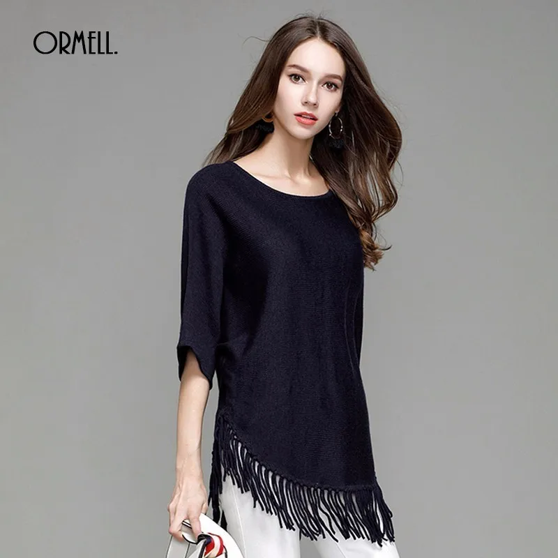ORMELL Fashion Tassel Women Winter Sweaters 2017 New Autumn Female Casual Solid Batwing Sleeve Standard Knitting Long Pullover | Женская