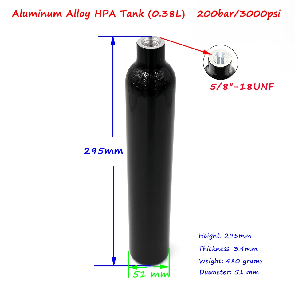 PCP Paintball Equipment: 0.38L Gas Tank Compressed Air High Pressure Cylinder - 3000PSI with Regulator, 5/8-18UNF Thread TKU038 image 4