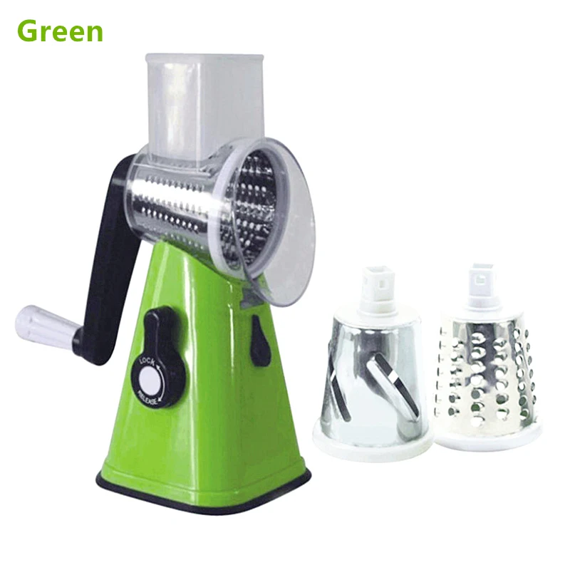 Green New Round Vegetable Cutter Mandoline Slicer Potato Carrot Grater Slicer with 3 Stainless Steel Blade Nut Shredder Kitchen Tools - Цвет: Green