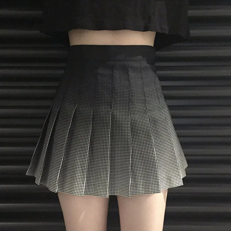 Корейская мода градиент черная клетчатая юбка в складку женская летняя 2018 Harajuku