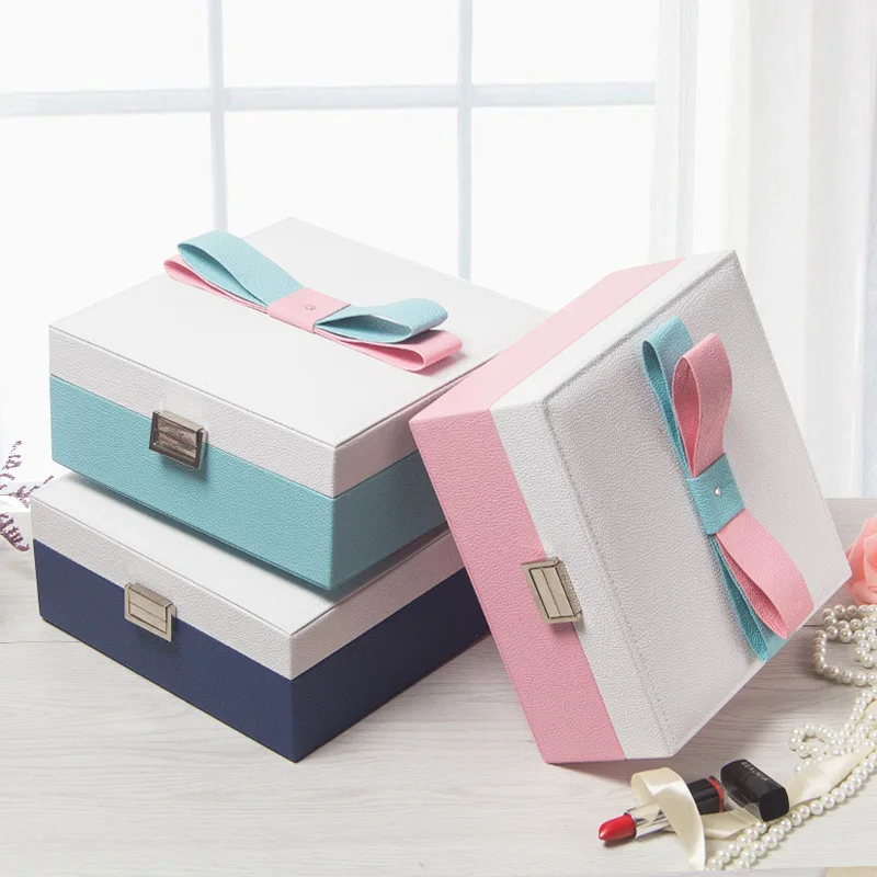 2019 новая шкатулка для украшений двухслойная коробка хранения с зеркалом 4 цвета