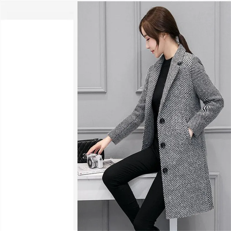 

Nice New Women Suit Collar Wool Woolen Coat Slim Long Cocoon-type Windbreaker Jacket Female Tide Single Breasted Coat