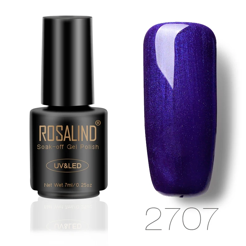 2707 ROSALIND 7 мл, флакон, черный цвет, чистый цвет, набор для полировки ногтей, лак, УФ светодиодный, впитывающий Полупостоянный лак для ногтей - Цвет: 2707